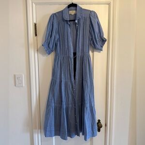 Trovata Birds of Paradis Light Blue Gingham Short Sleeve Dress Size XS